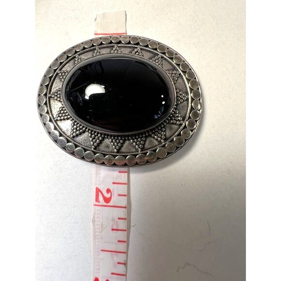 Vtg 80s Artisan Southwest 925 Sterling Silver & Black Onyx Brooch 2"X1.75" - Picture 5 of 5